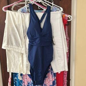 NWT Ralph Lauren Navy Blue Beach Club Solid Twist Back One Piece Swimsuit Sz 8